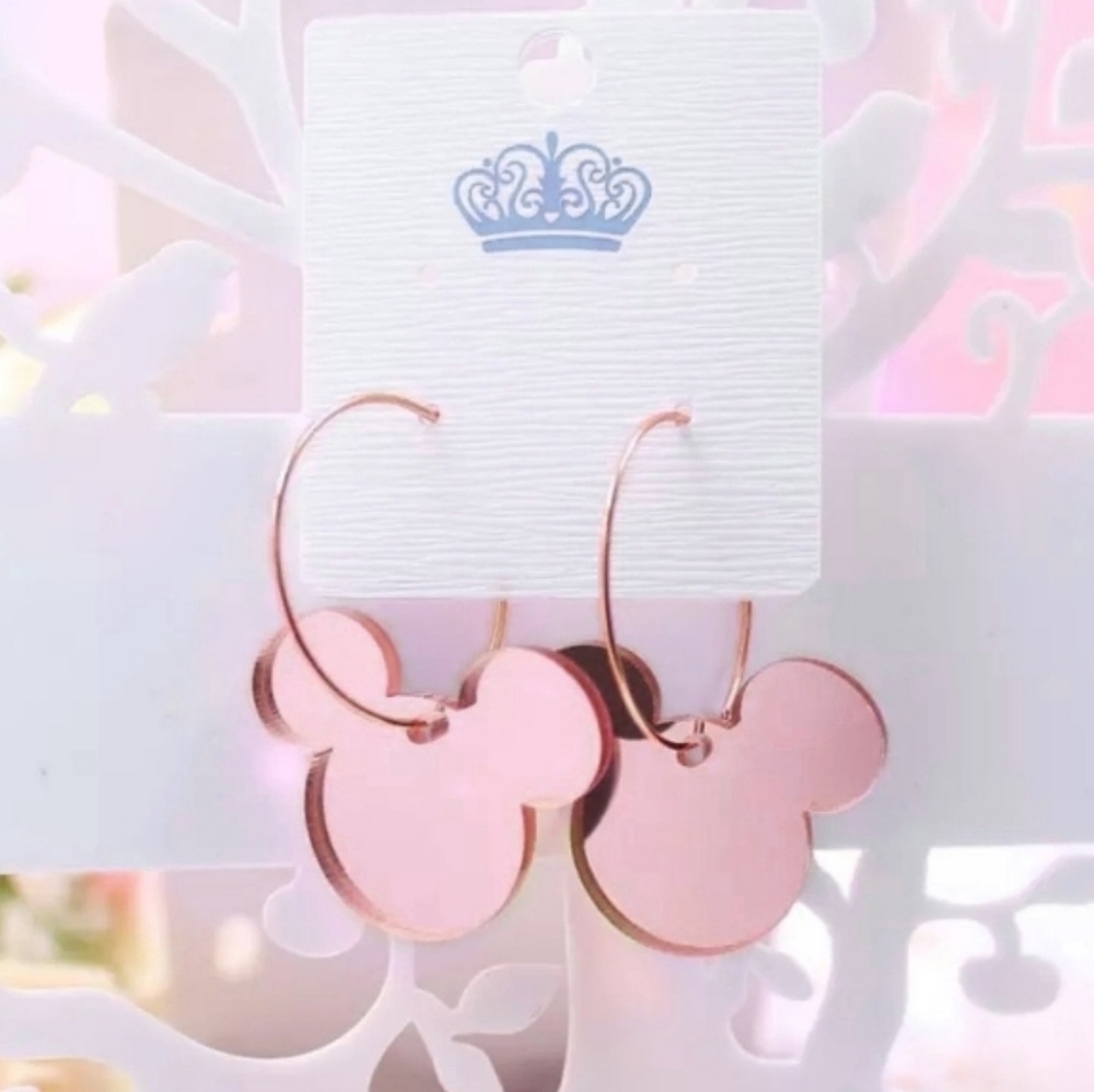Rose gold mirrored Mickey Mouse hoop earrings